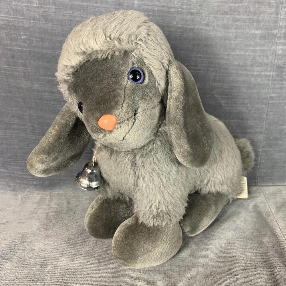 Vtg 1983 Graphics International Plush Gray Lamb Sheep Stuffed Animal Bell Easter